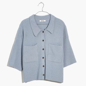 Madewell Holmden Button-Front Polo Sweater in Baby Blue